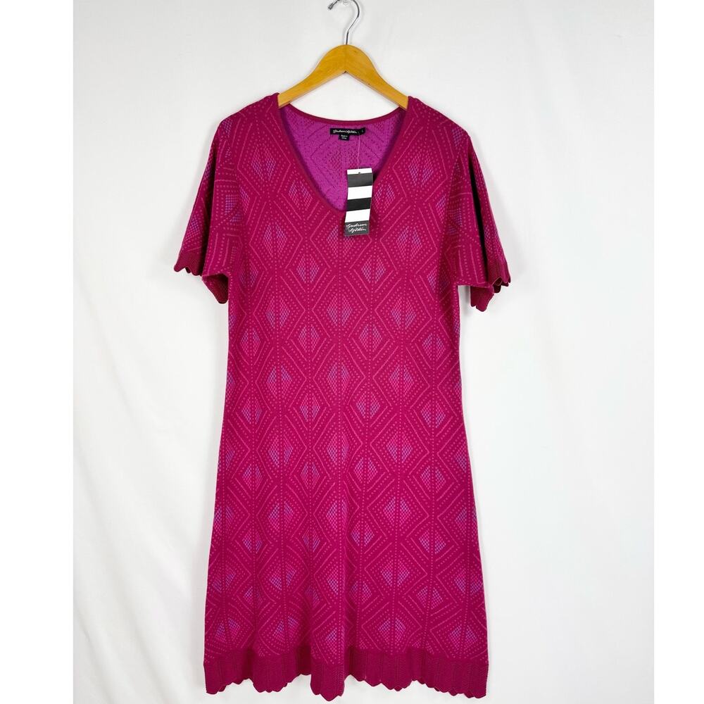 Gudrun Sjoden Klanning Deco Sweater Dress Large Magenta Geometric